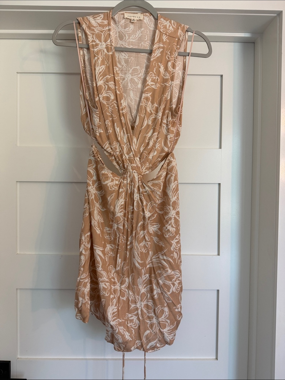 Beige Floral cut out Front Mini Dress